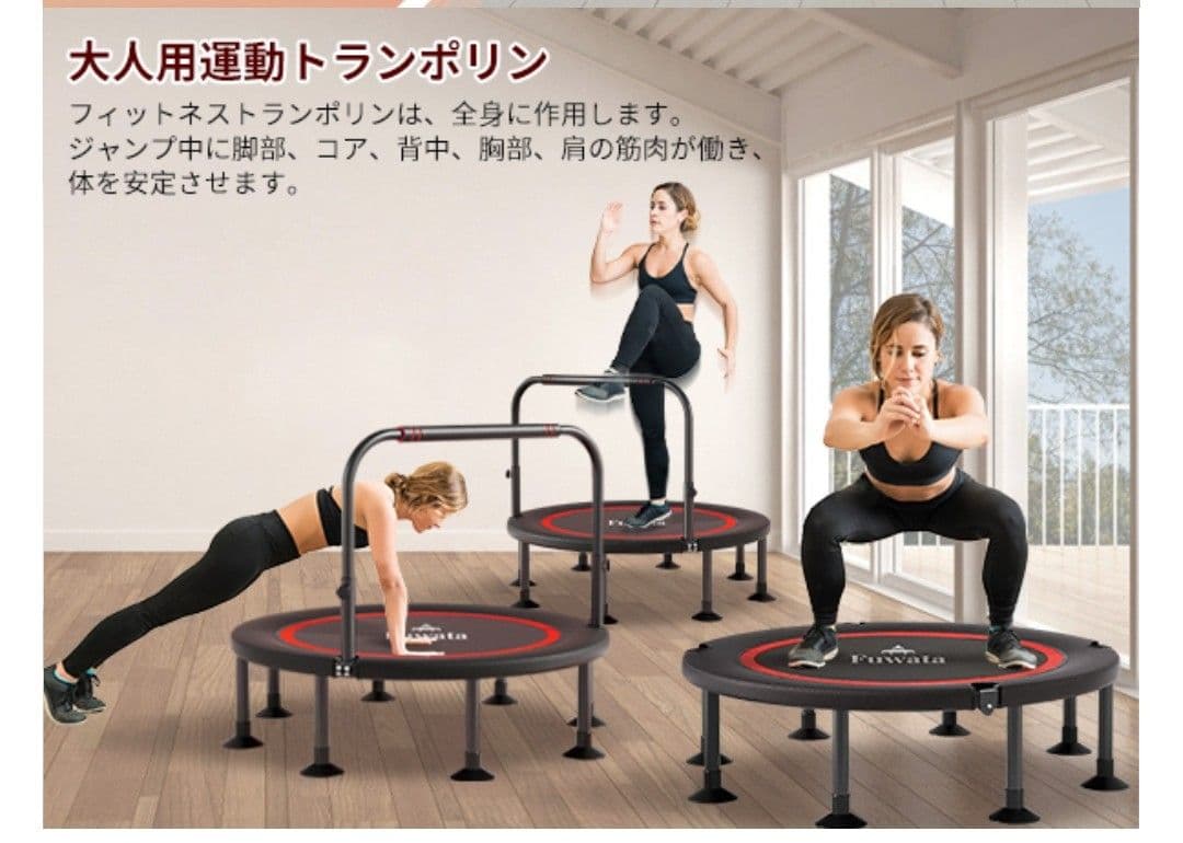 Fuwata トランポリン 手摺付き 8本脚 直径102cm 耐荷重200kg