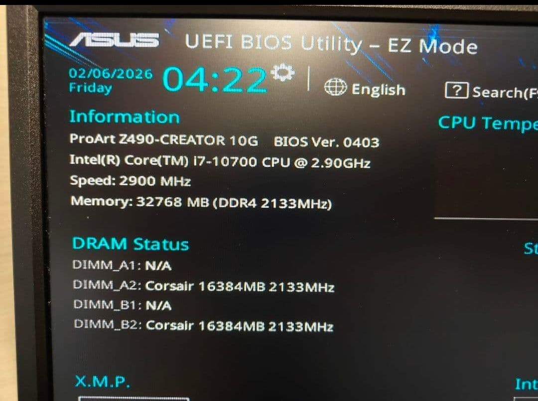 CPU INTEL core i7 10700 2.90GHz