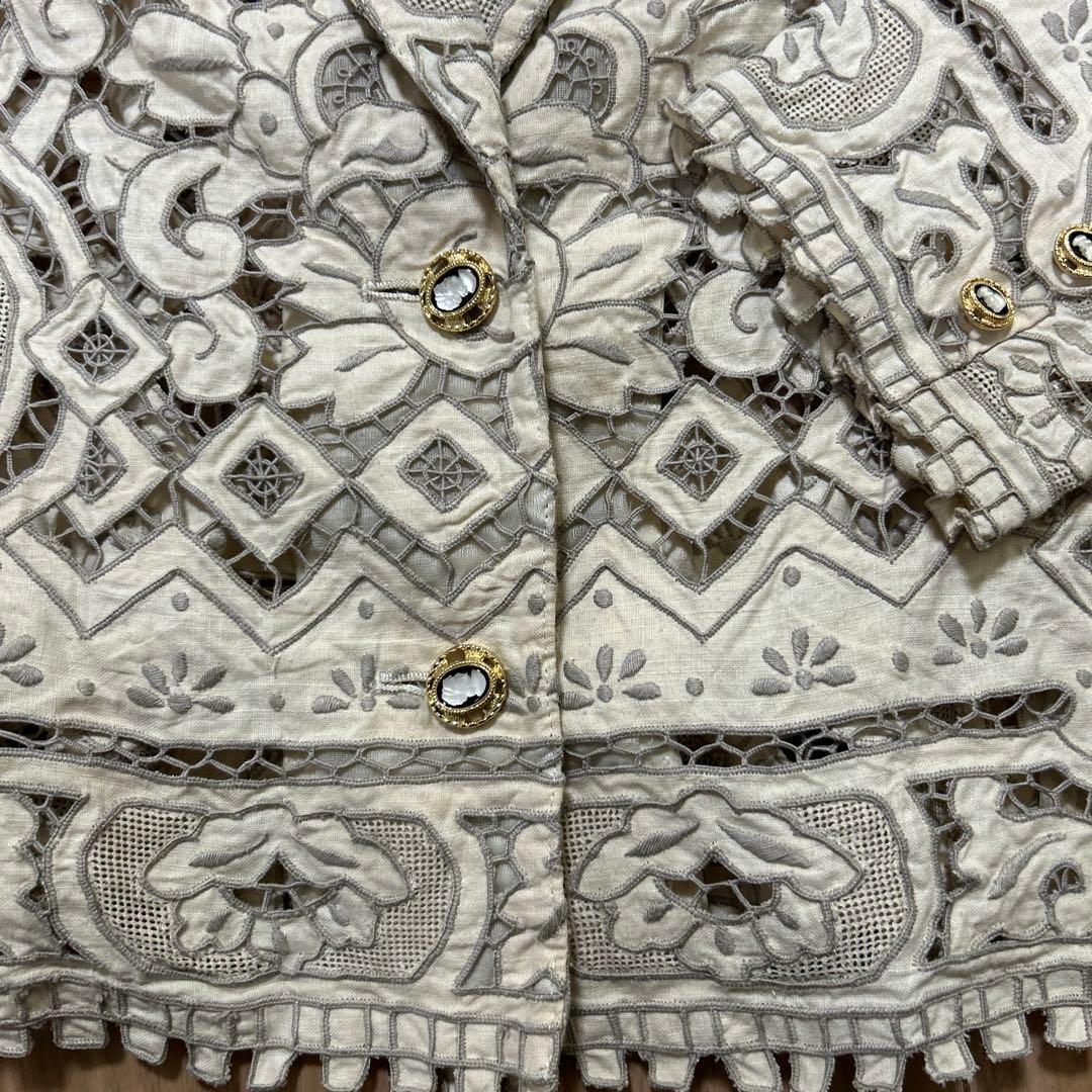 バテンレース　レース刺繍　ジャケット　麻100% 13号　ヴィンテージ