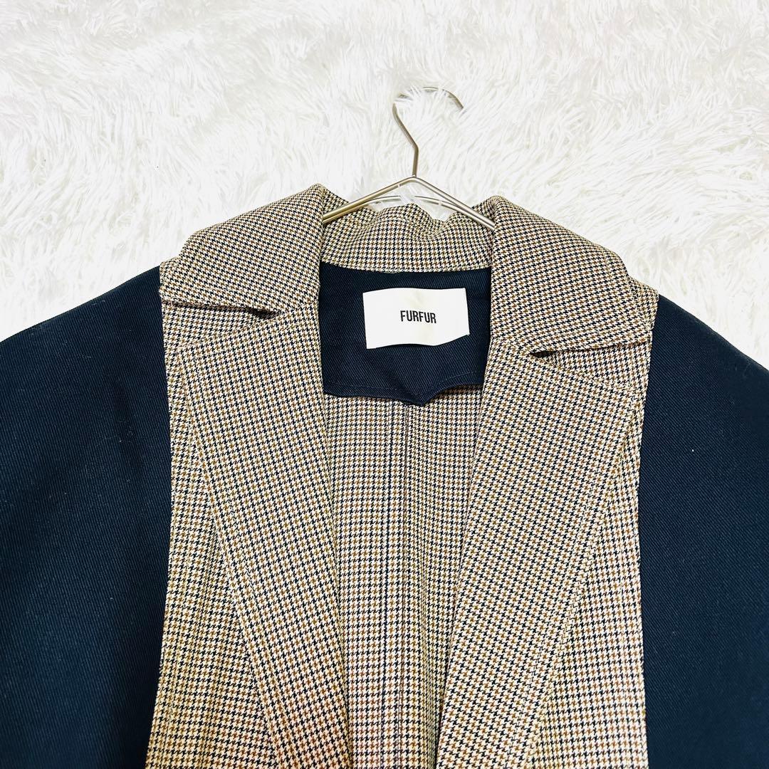 FURFUR チェック切替 ロングコート F ウールライク トレンチ風 529