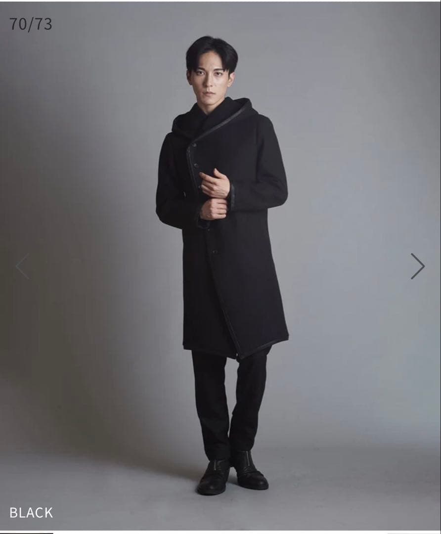 【極美品】フード付きパイピングフーデッドロングラップコートweb完売商品