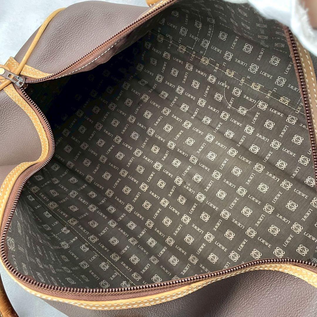 【大容量】LOEWE ボストンバッグ　レザー　バイカラー　アナグラム　南京錠　鍵
