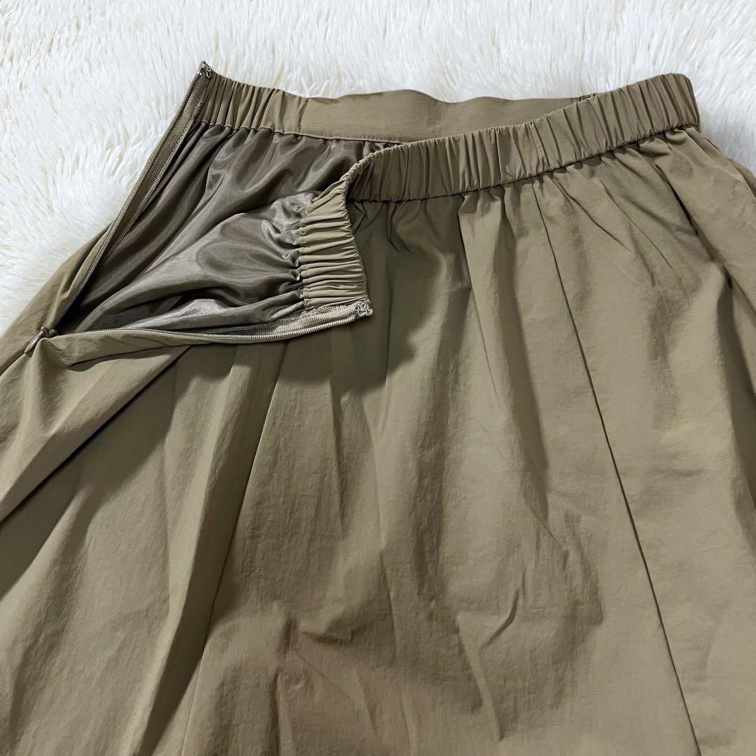 極美品 アルアバイル バイヤス切替えギャザースカート ロング フレア カーキ