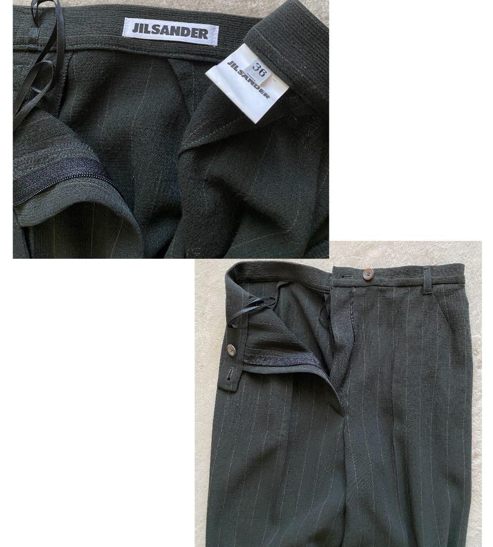 特価❤︎パンツスーツ ❤︎JIL SANDER❤︎墨黒x茶系ストライプ ダブル袖