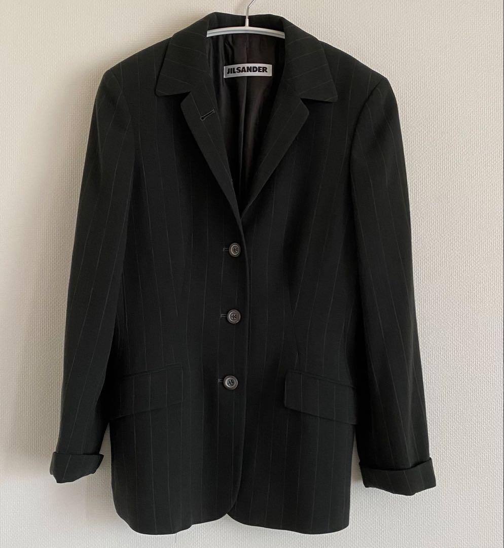 特価❤︎パンツスーツ ❤︎JIL SANDER❤︎墨黒x茶系ストライプ ダブル袖
