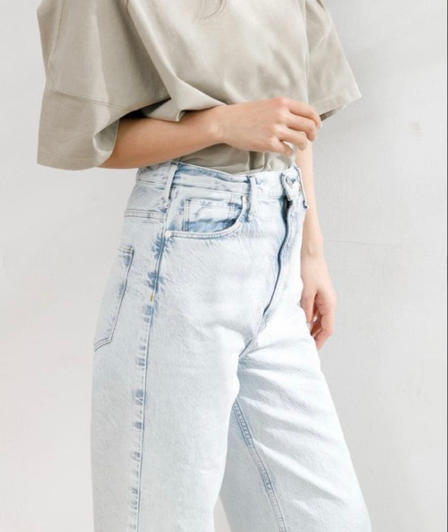 極美品 24 アッパーハイツ ニース アイスブルー ワイドストレートデニムパンツ