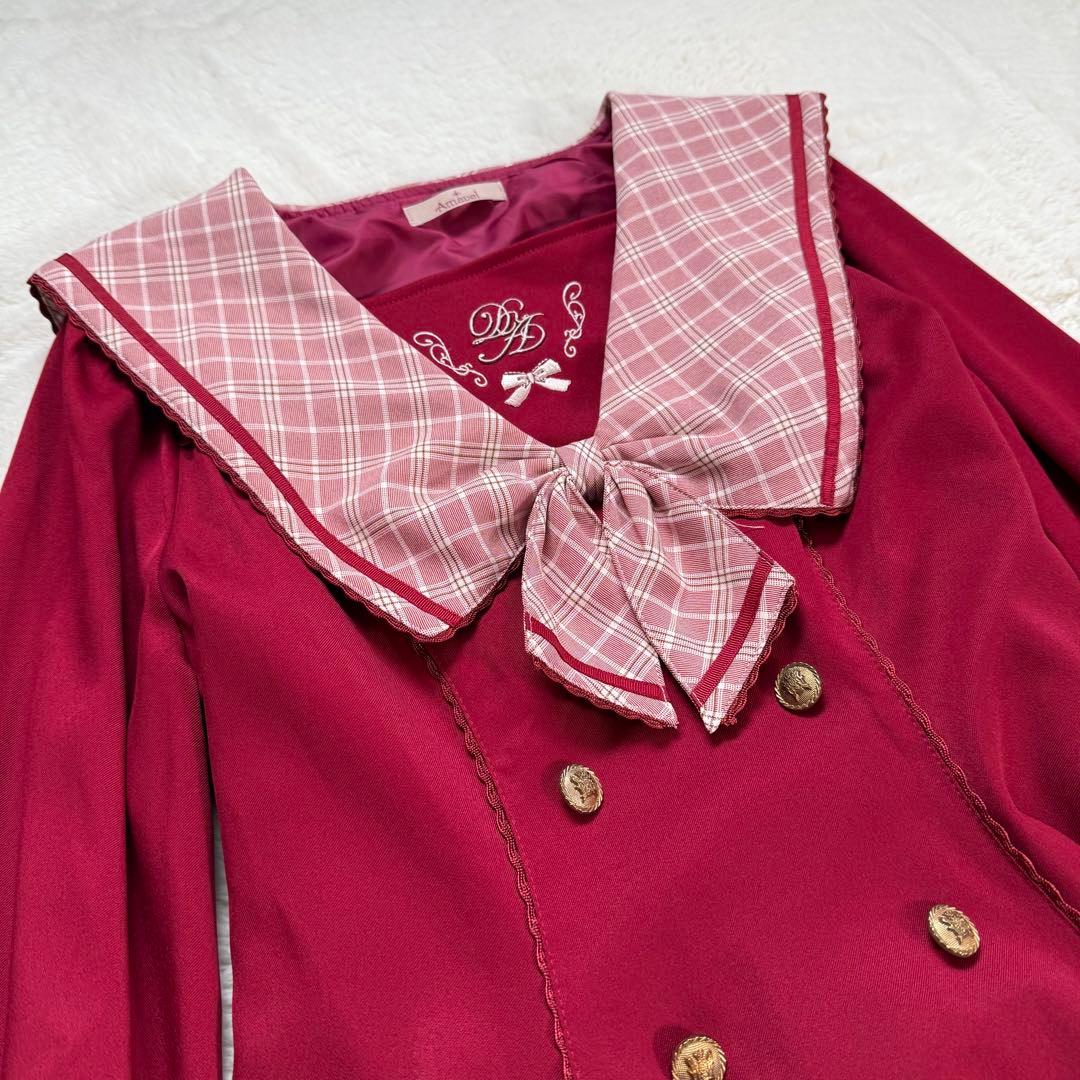【美品】Amavel アマベル チェックリボン セーラーワンピース ボルドー