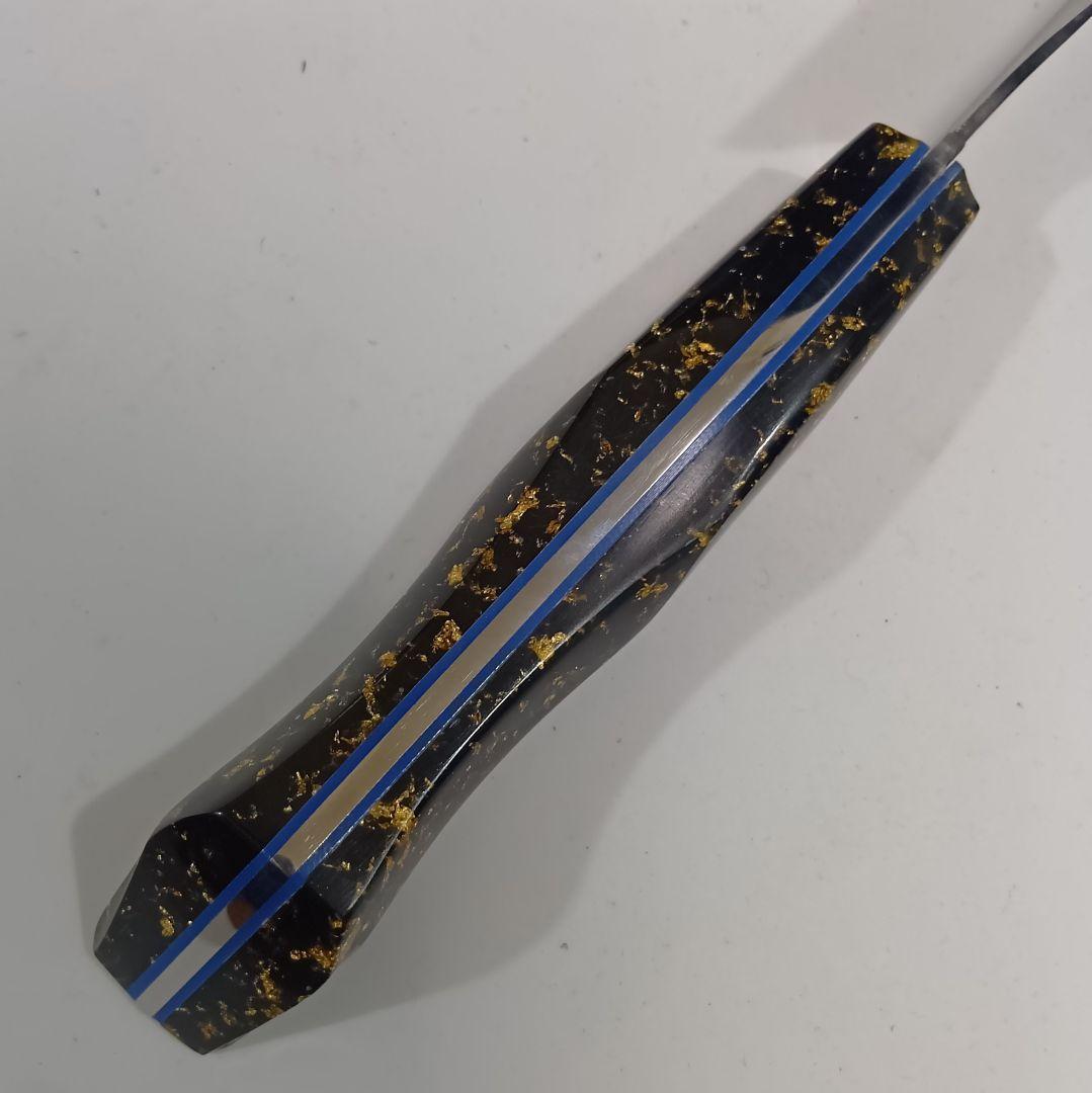 V金10号 ７層ダマスカス鋼 黒染め 切付 牛刀 23cm 包丁 黒金箔G10柄