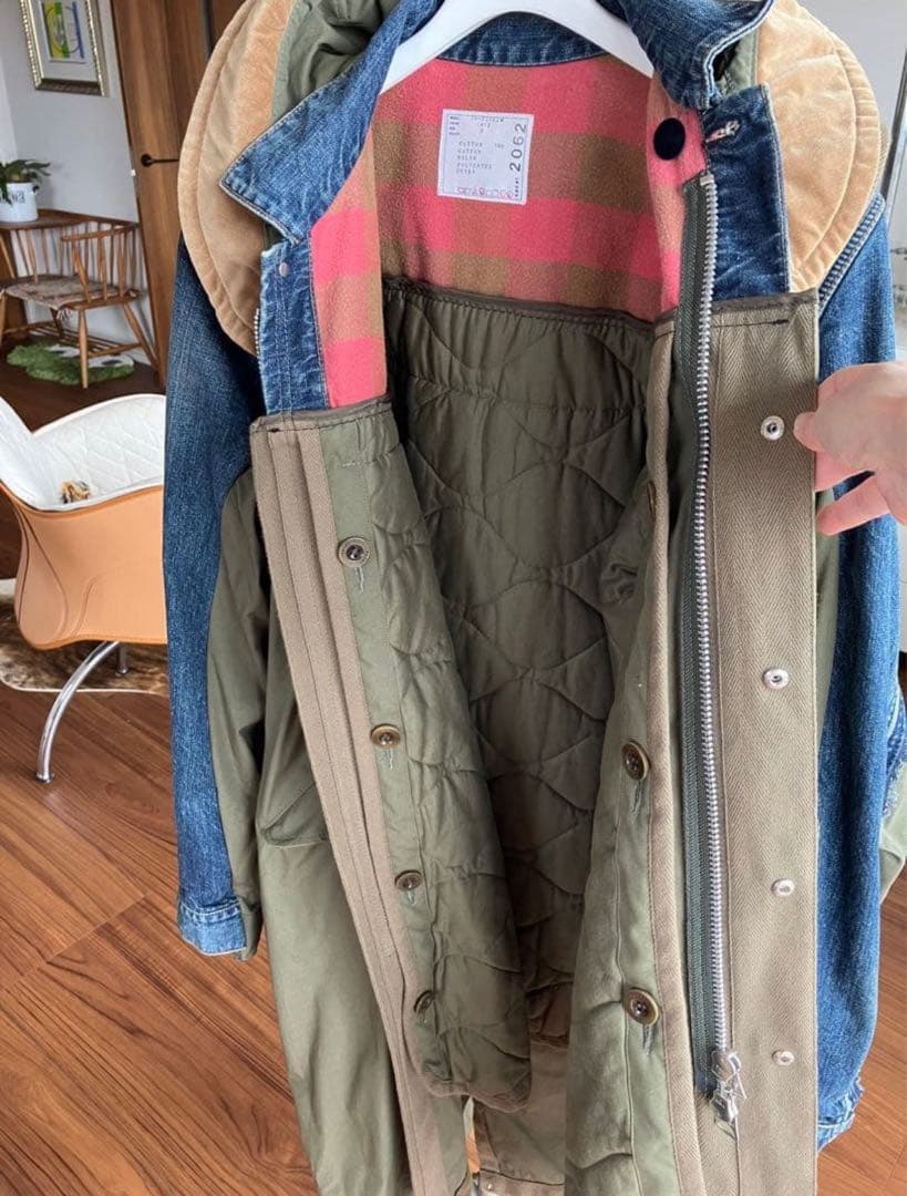 【sacai 大人気／デニム ドッキング モッズコート・サイズ3】