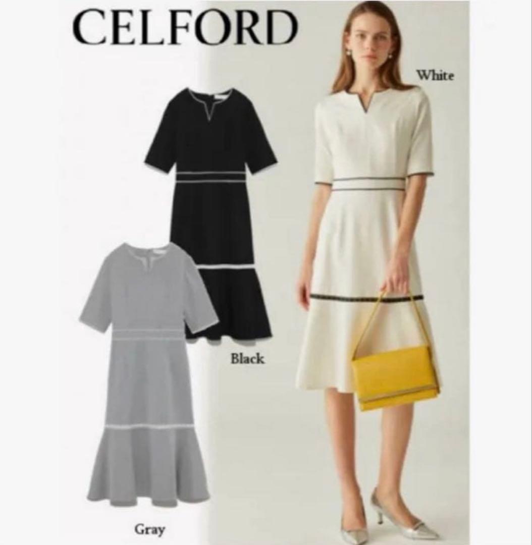M*K様 定価25300円美品CELFORD レース切替ワンピース 36 黒　石