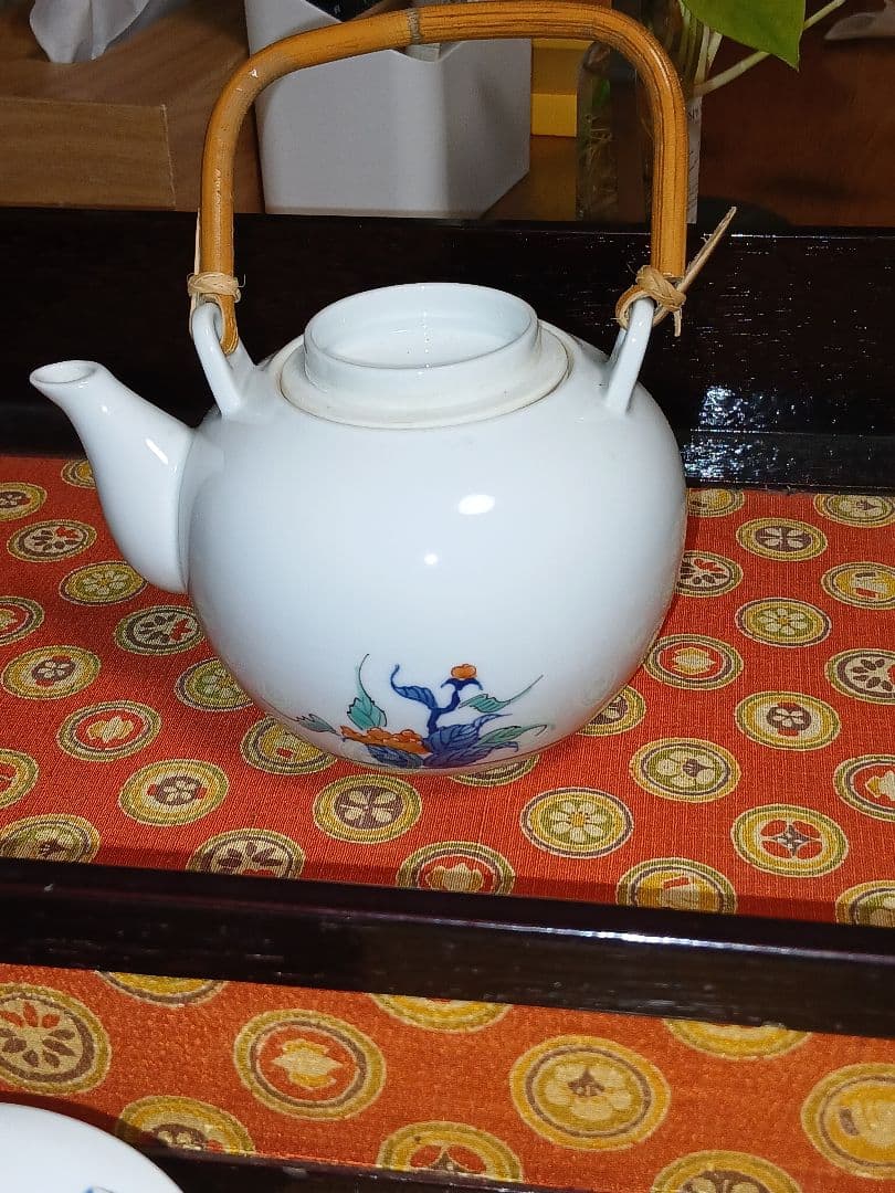 伊万里鍋島　畑萬陶苑　錦岩牡丹 急須湯呑茶器セット
