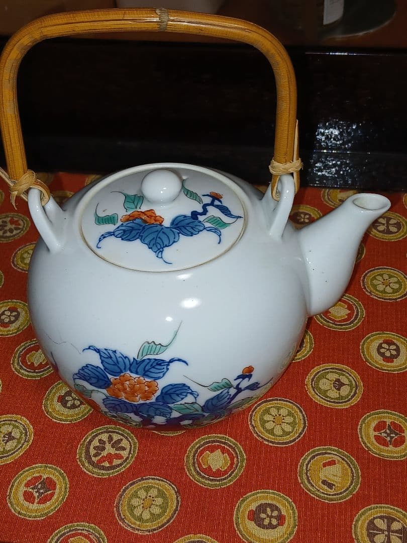 伊万里鍋島　畑萬陶苑　錦岩牡丹 急須湯呑茶器セット