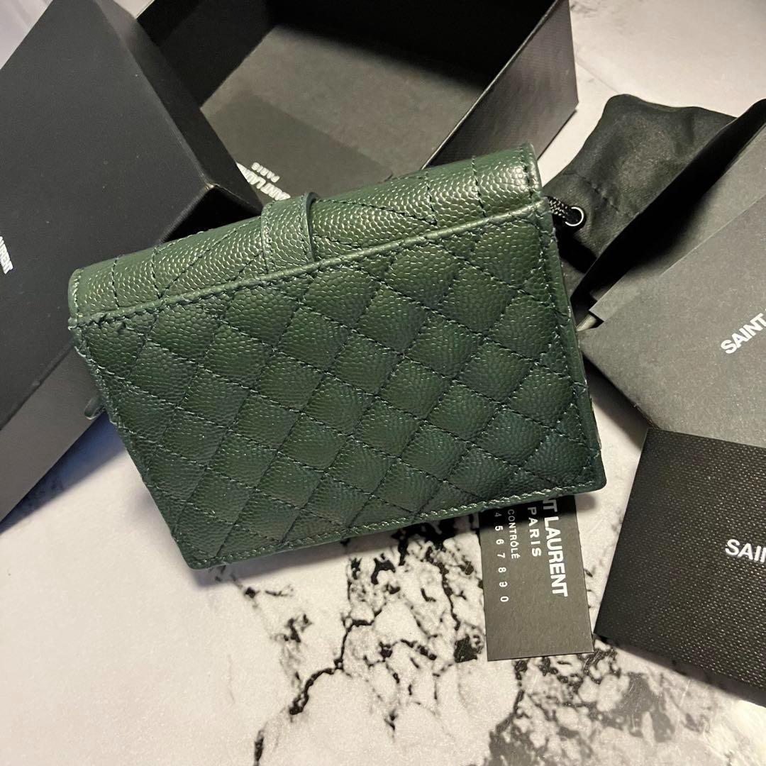 【未使用保管品】SAINT LAURENT 本革 二折り ミニ財布 付属品完備