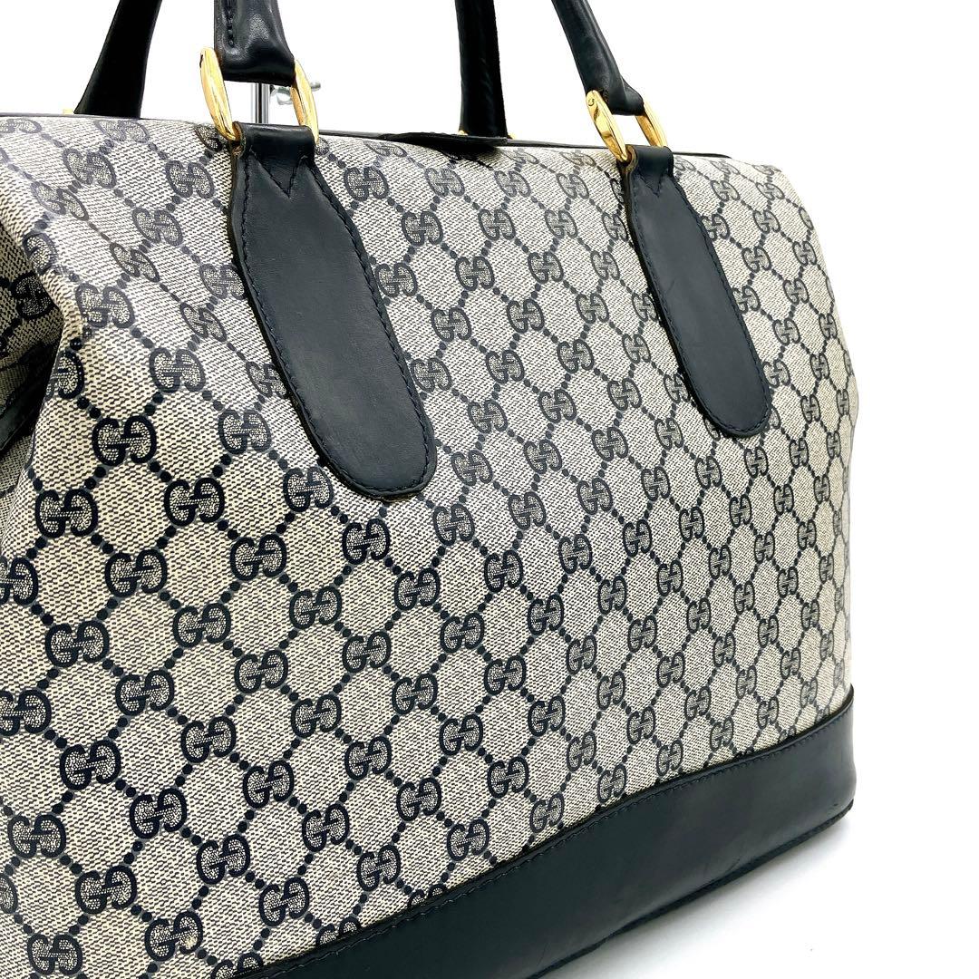 希少ネイビー【GUCCI】ボストンバッグ　GGスプリーム PVC ゴールド金具