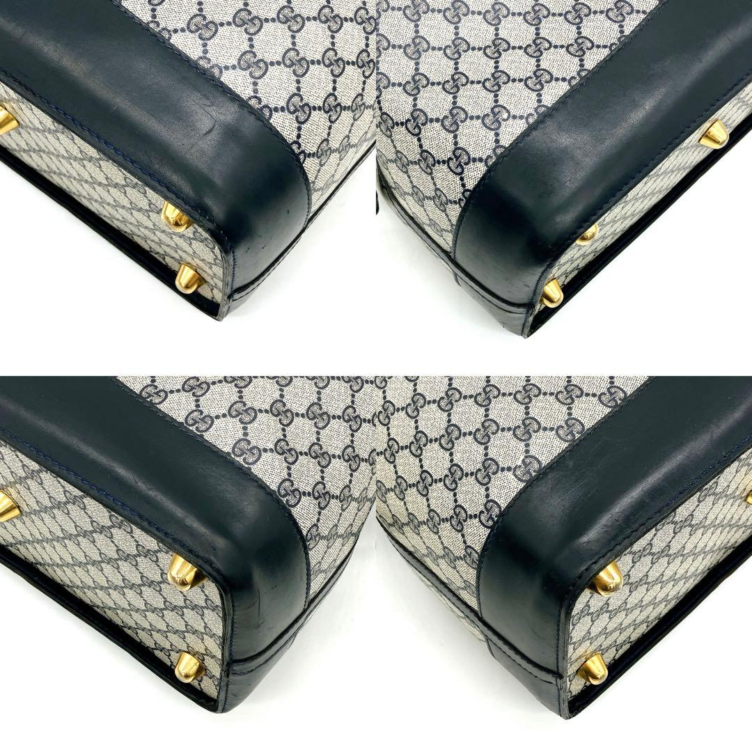 希少ネイビー【GUCCI】ボストンバッグ　GGスプリーム PVC ゴールド金具