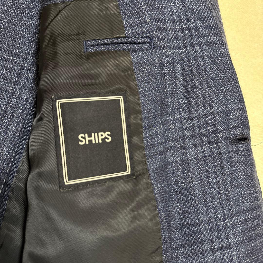 SHIPS ロロピアーナ ウールリネンツイードジャケット 50 ネイビー XL