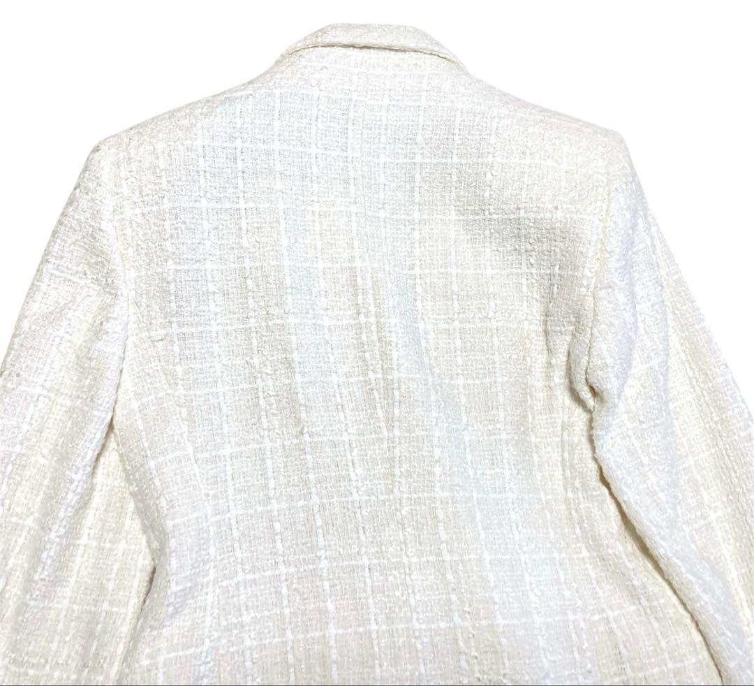 ZARA テクスチャーダブルブレストブレザー ツイード ジャケット 金ボタン 白