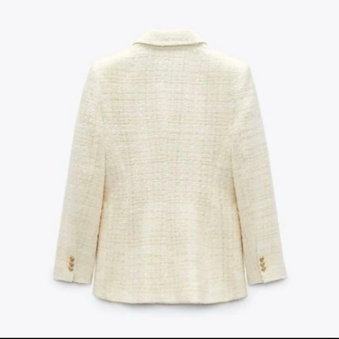 ZARA テクスチャーダブルブレストブレザー ツイード ジャケット 金ボタン 白
