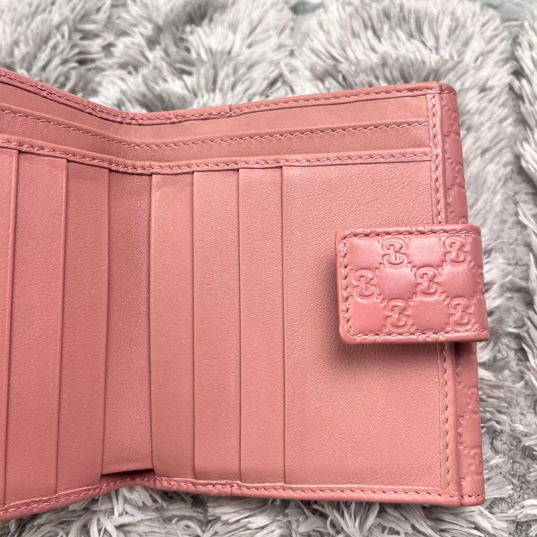 極美品　GUCCI マイクロシマ　ピンクベージュ　折り財布　レディース