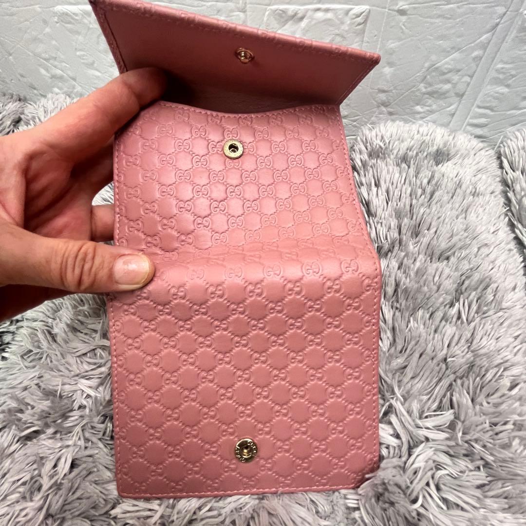極美品　GUCCI マイクロシマ　ピンクベージュ　折り財布　レディース