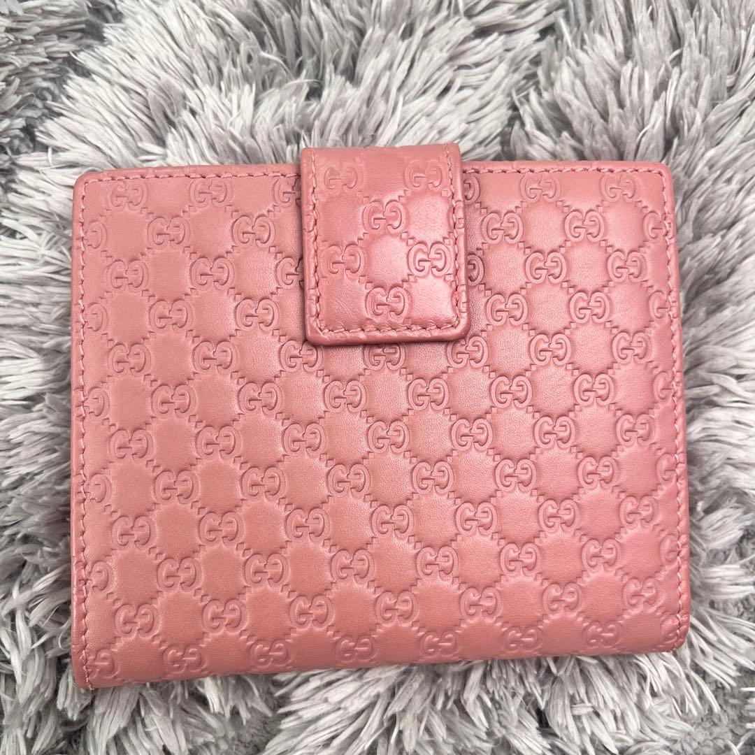極美品　GUCCI マイクロシマ　ピンクベージュ　折り財布　レディース