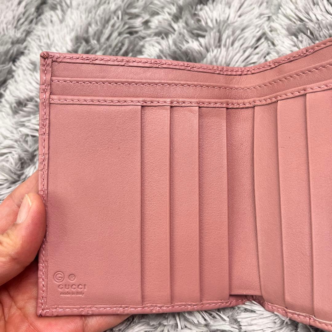 極美品　GUCCI マイクロシマ　ピンクベージュ　折り財布　レディース