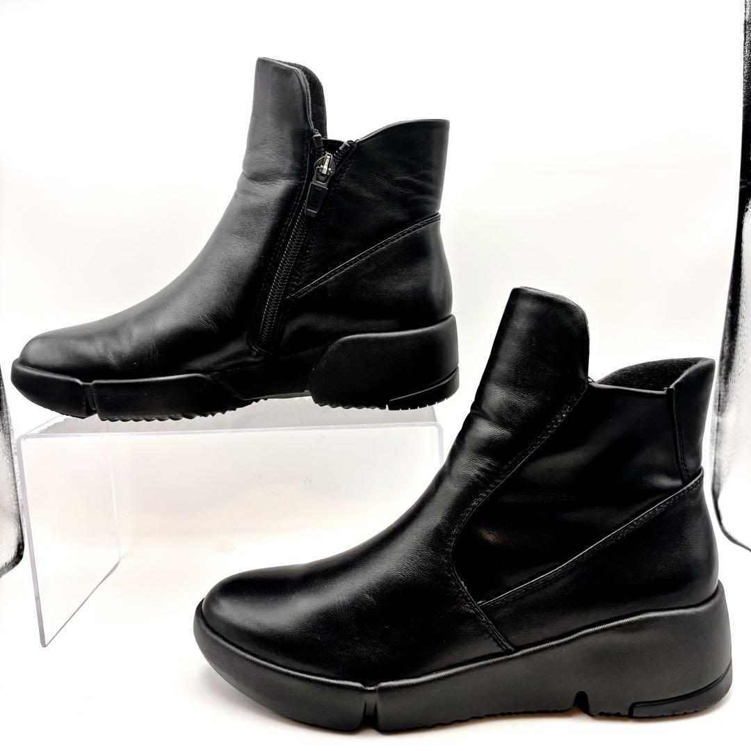 【極美品】フィットフィット　ショートブーツ サイドジップ 黒 23 レザー