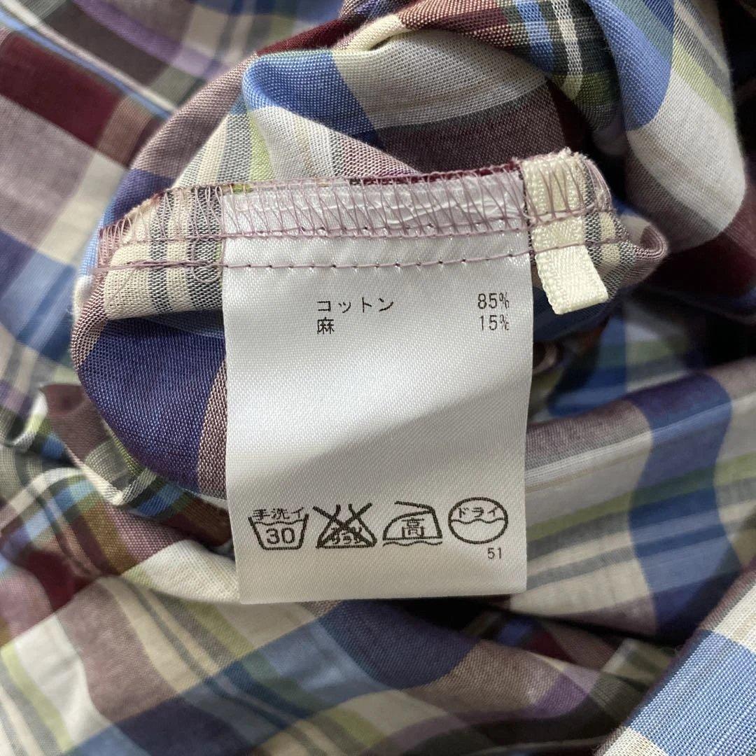 美品 SCAPA スキャパ コットン リネン チェック シャツ ワンピース 40