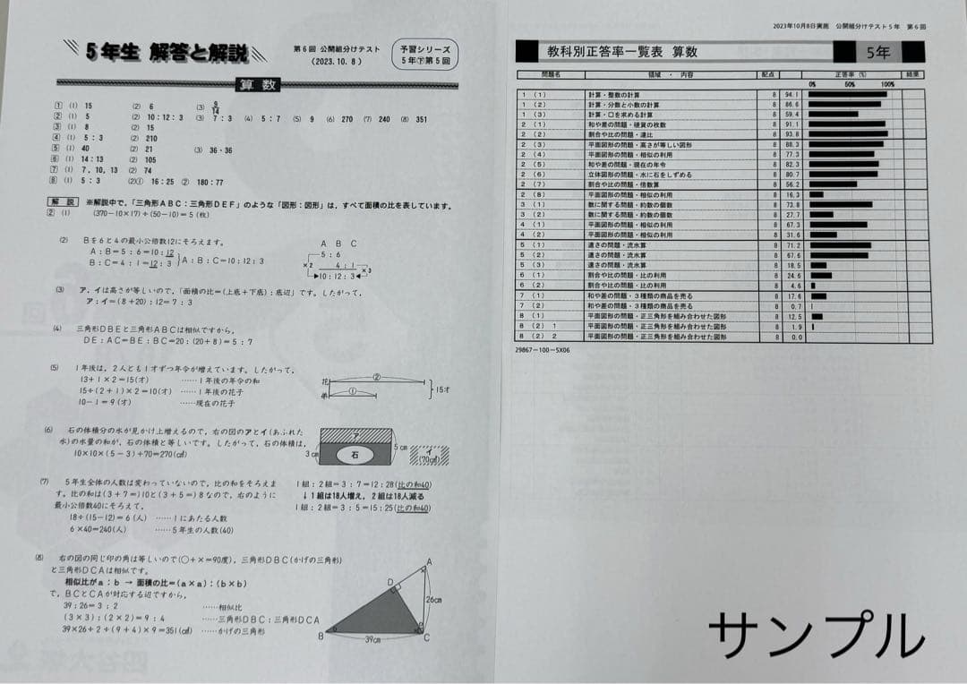 おっきー⭐️四谷大塚　5年生　組分けテスト　3年分　第1回〜9回　過去問