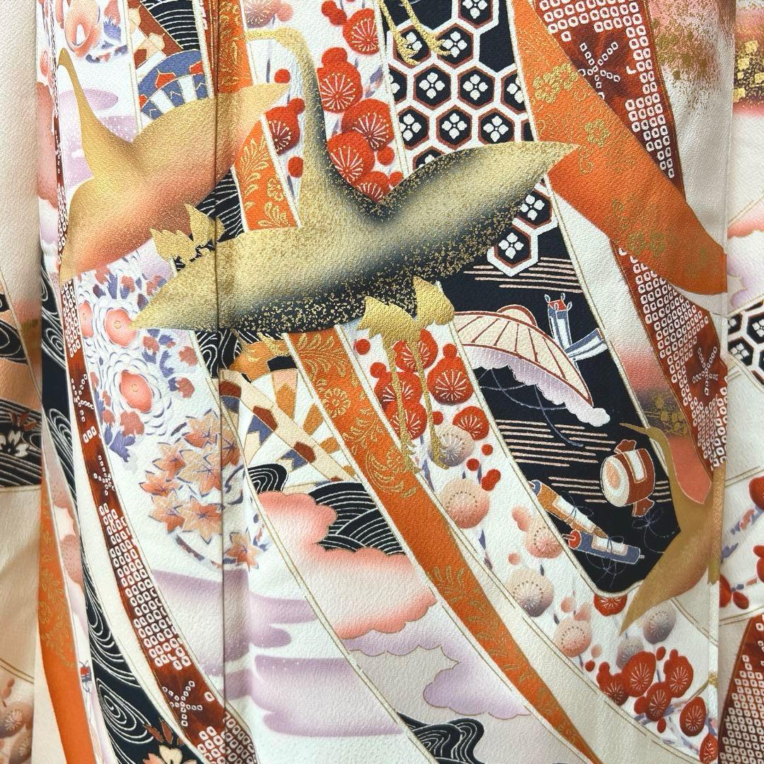 412 振袖フルセット 正絹 クリーム 橙 きものやまと 金彩 暈し染め
