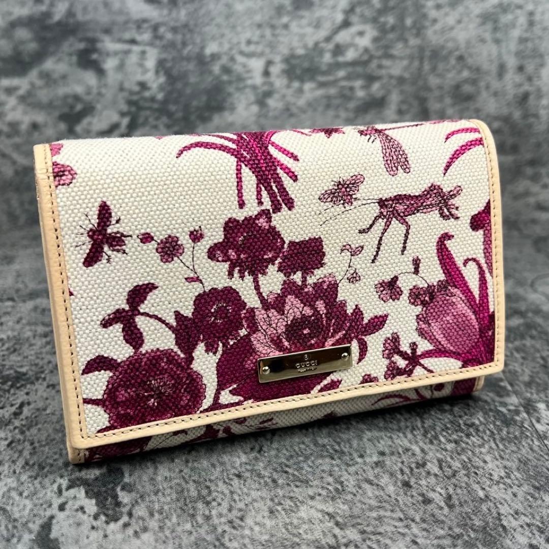 GUCCI キャンバス フラワー 二つ折り財布 花柄 コンパクト