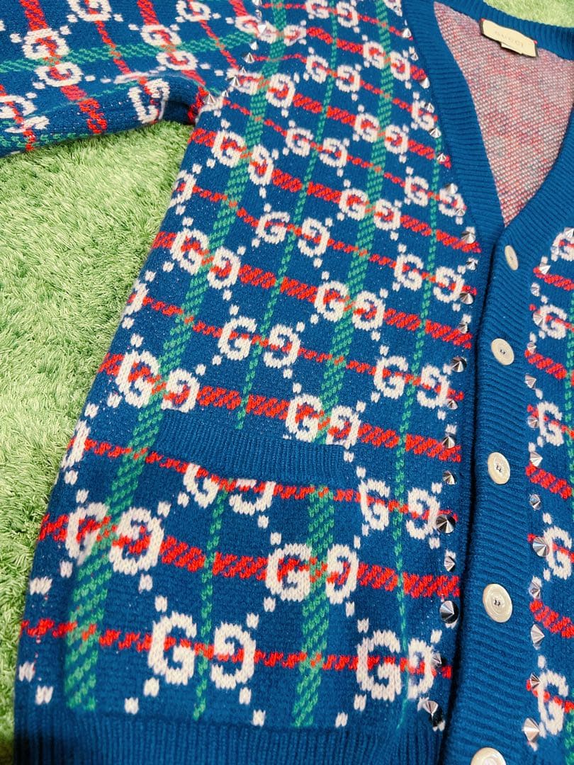 【美品】GUCCI GG柄×チェック柄ニットカーディガン