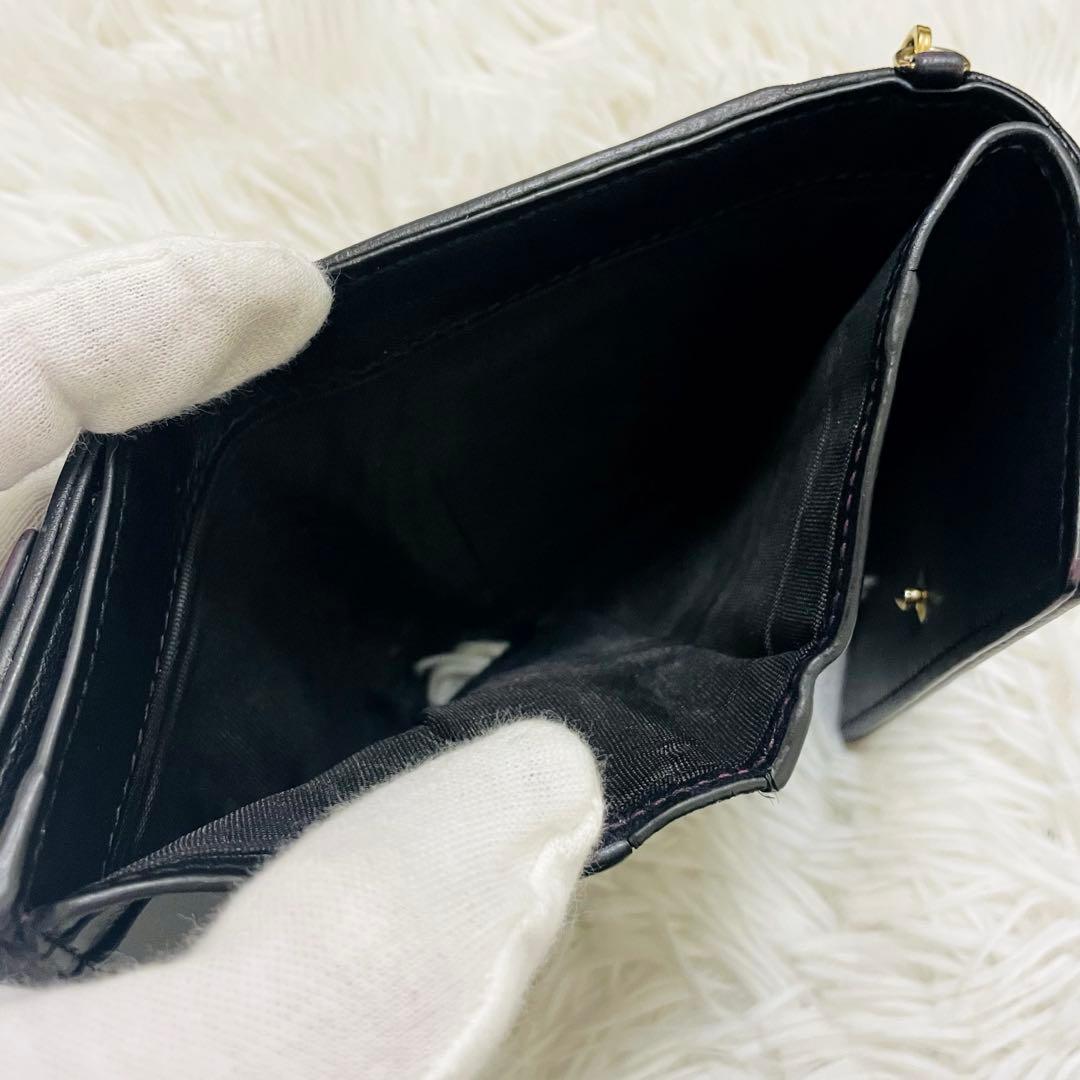 DIOR✨三つ折り財布 カナージュ ロータス レザー ブラック チャーム