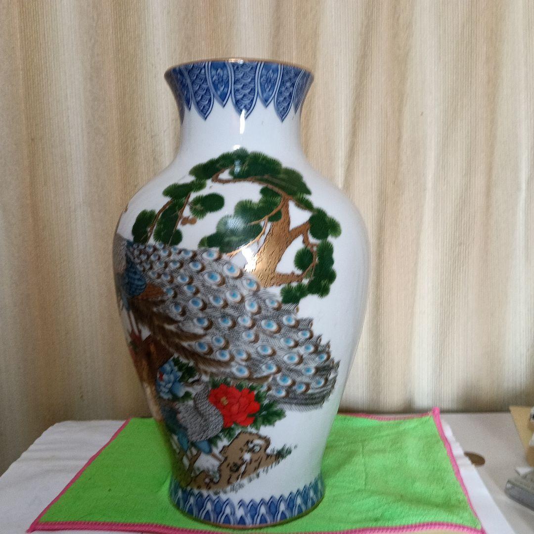 孔雀の装飾陶器花瓶
