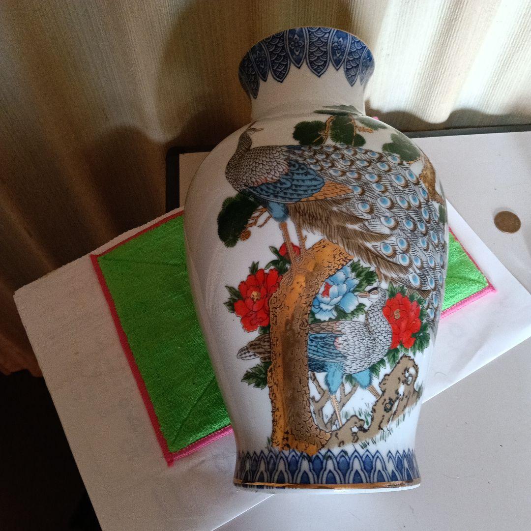 孔雀の装飾陶器花瓶