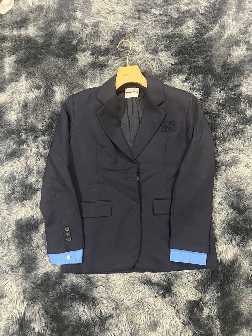 25SS Miu Miu シングルブレスト ギャバジン ジャケット ネイビー