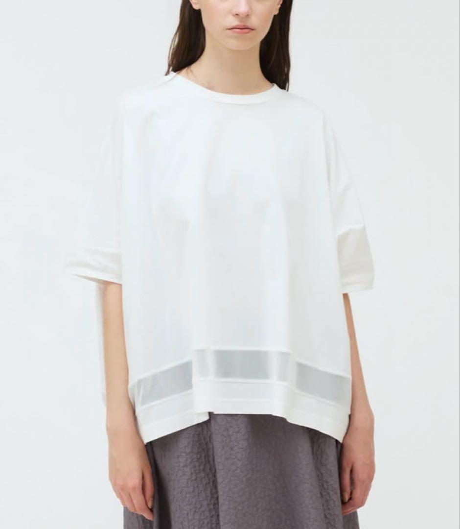 美品＊mizuiro ind メッシュミックスワイドプルオーバ Tシャツ 白