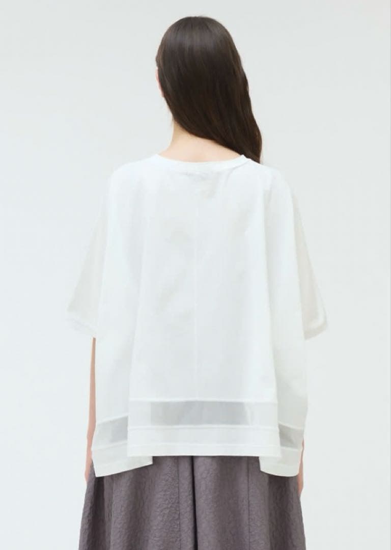 美品＊mizuiro ind メッシュミックスワイドプルオーバ Tシャツ 白