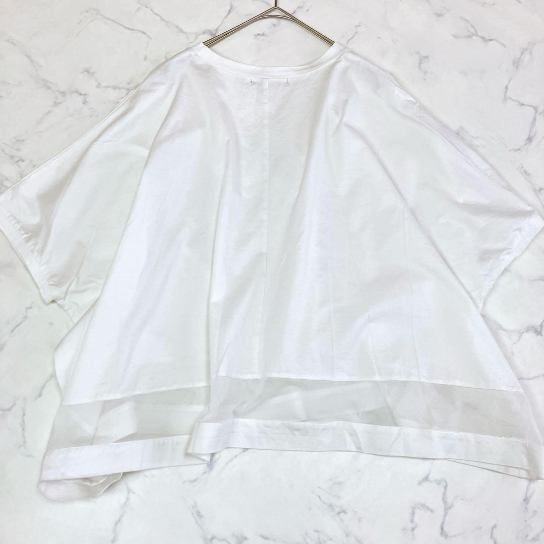 美品＊mizuiro ind メッシュミックスワイドプルオーバ Tシャツ 白