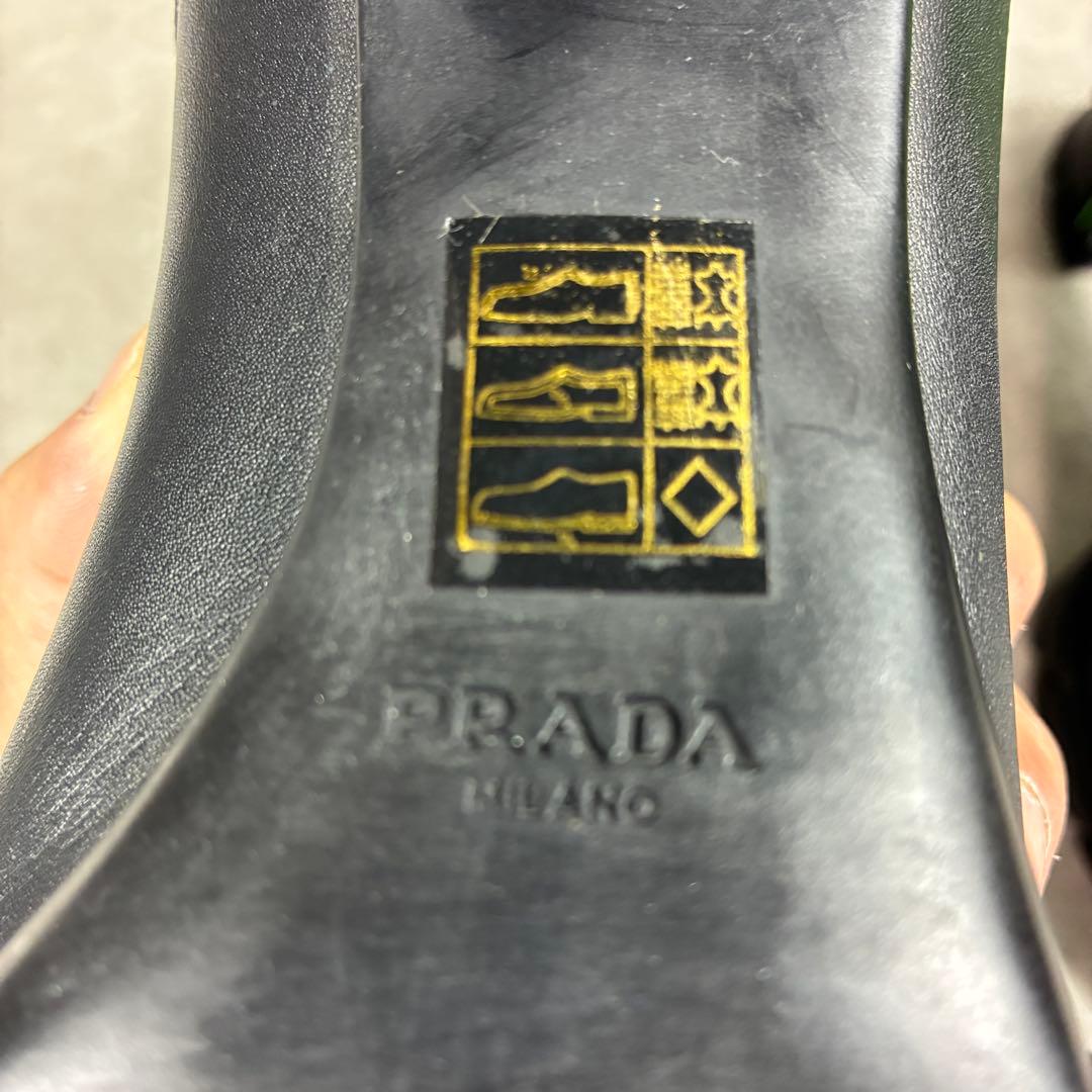 め*認様 美品✨PRADA サイドゴア レースアップブーツ ヒール レザー ブラ