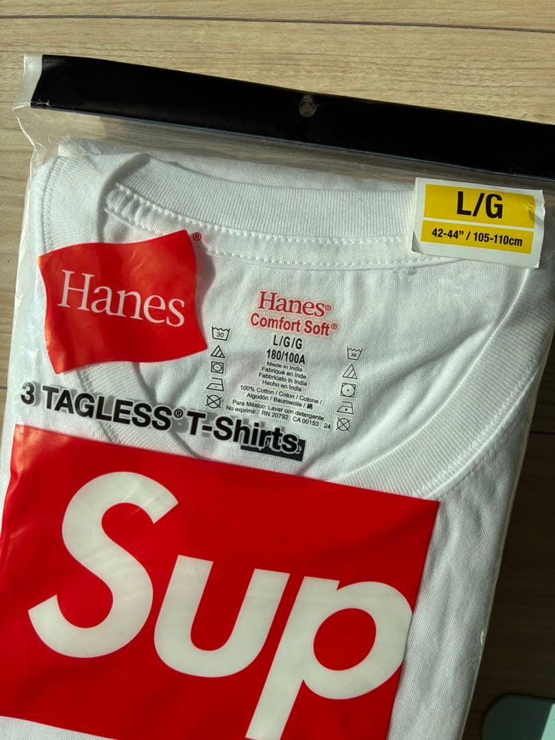 未開封！Hanes Supreme ロゴ タグなしTシャツ 3枚セット L/G