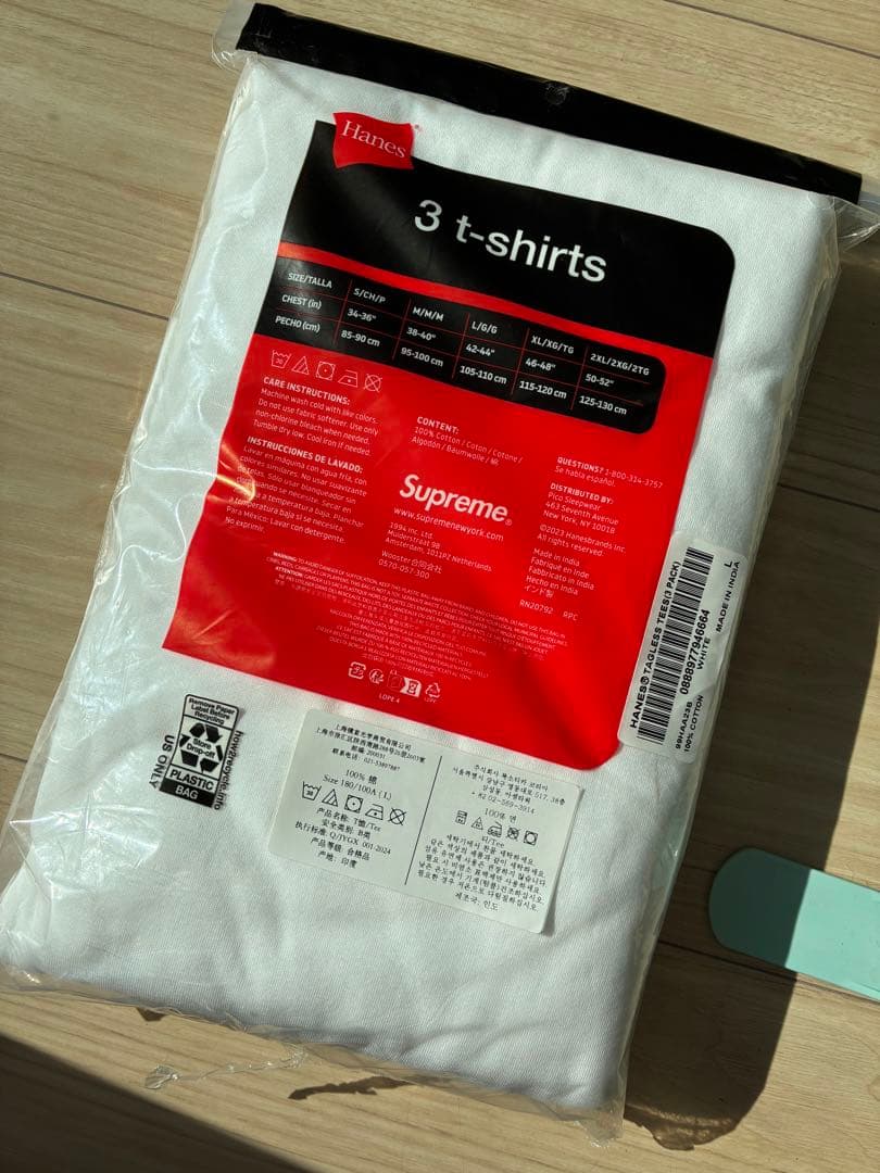 未開封！Hanes Supreme ロゴ タグなしTシャツ 3枚セット L/G