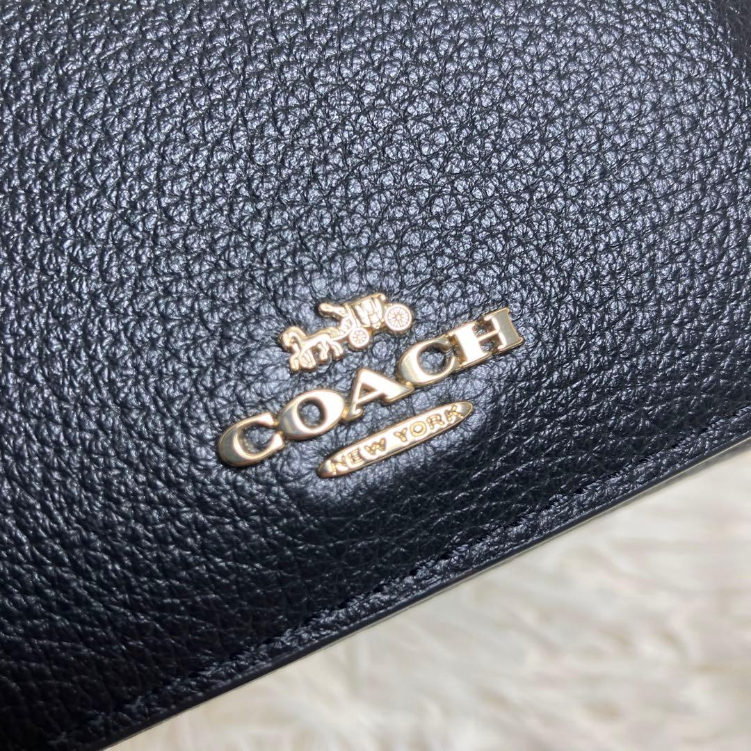 【極美品・希少】 COACH 三つ折り コンパクトウォレット ゴールドロゴ