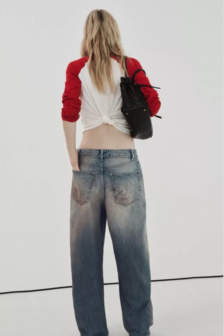 ZARA 26SS TRF ミッドライズ折り返しウエストデニムパンツ