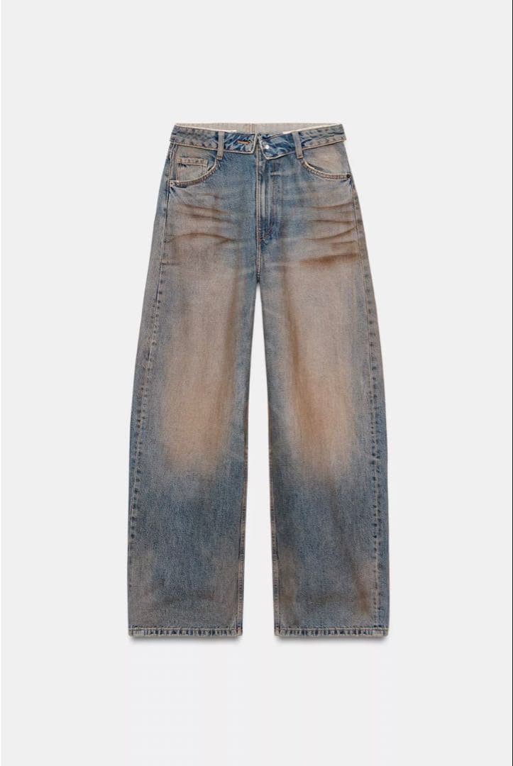 ZARA 26SS TRF ミッドライズ折り返しウエストデニムパンツ