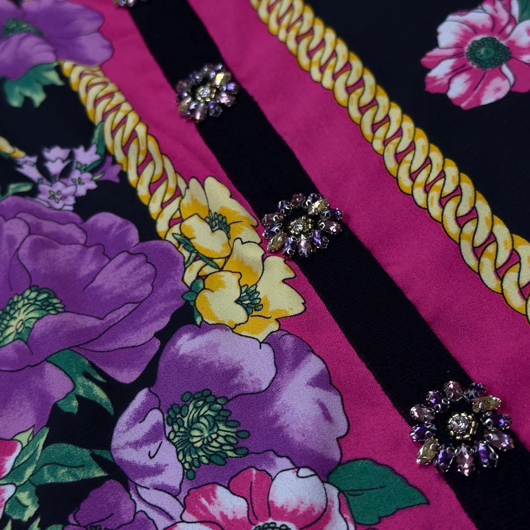 【訳あり美品】Super Beauty 花柄 ビジュー 刺繍 カーディガン 黒