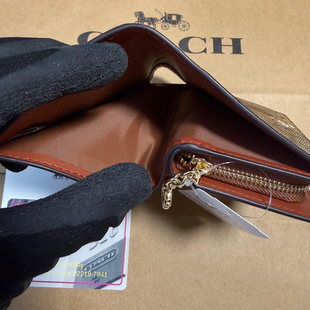 新品✨ COACH 猫プリント 二つ折り財布 シグネチャー ブラウン PVC