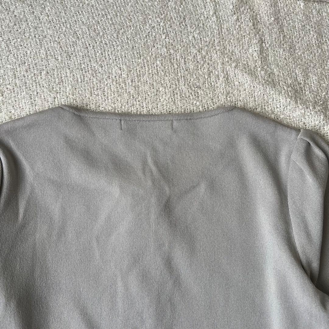 【美品】Rene 袖リボン ジップアップ カーディガン グレー 36