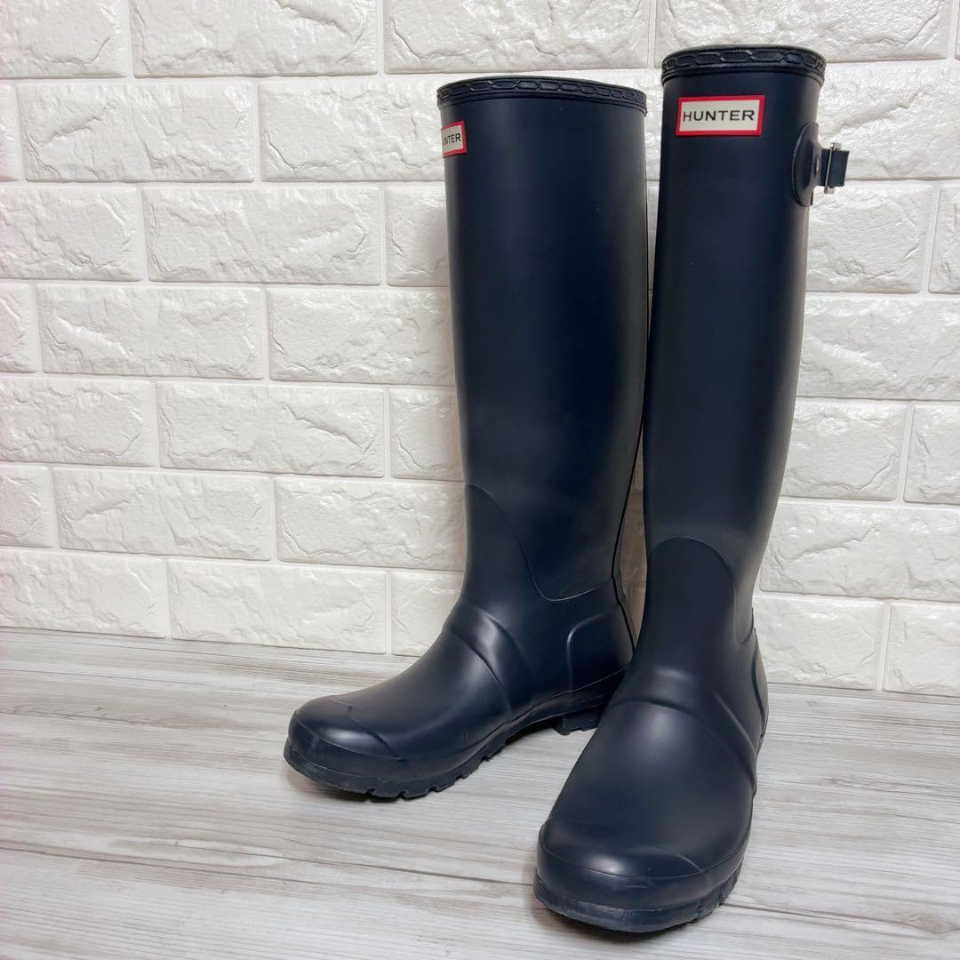 HUNTER レインブーツ 25cm相当 ネイビー 雨具 ロング 長靴 紺