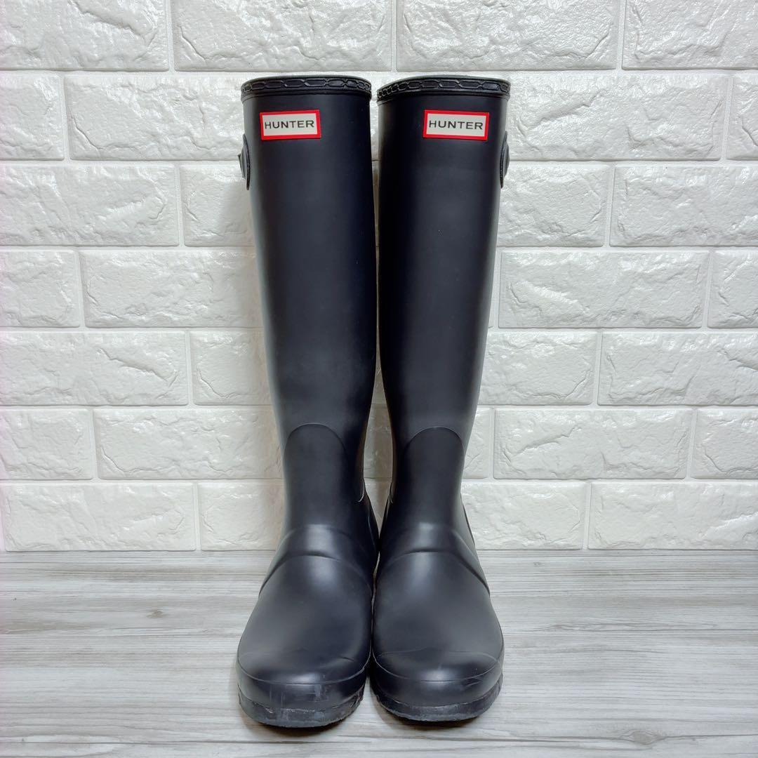 HUNTER レインブーツ 25cm相当 ネイビー 雨具 ロング 長靴 紺